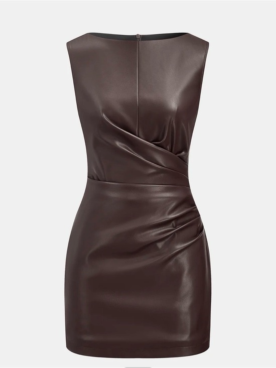 Commense Dresses & Skirts - Faux Leather Sleeveless Sheath Dress in Dark Brown (Small)